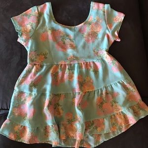 3/$25 Flowy blouse with ruffle, sheer floral print